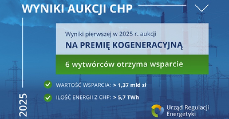 W wyniku pierwszej w 2025 r. aukcji na premię kogeneracyjną sześciu wytwórców otrzyma wsparcie